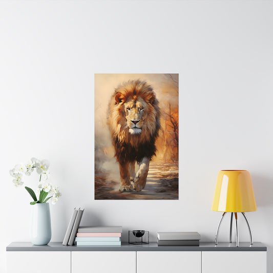 Lion Pacing in the Desert Abstract Painting  | Wall Art